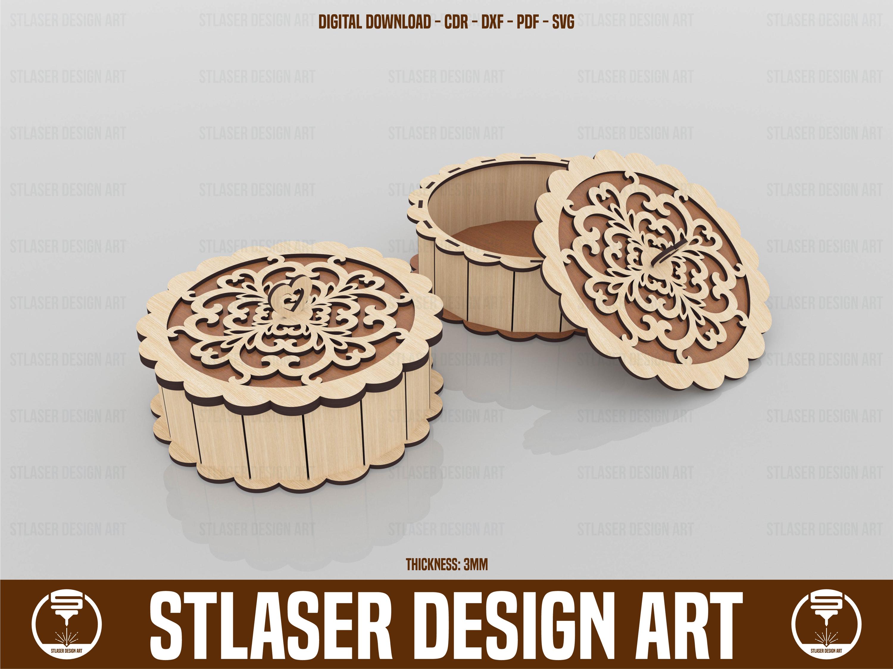 Decorative Round Gift Box Laser Cut Svg Files, Vector Files for Wood ...