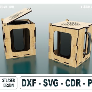 Archivos svg de corte láser de caja de taza, archivos de corte láser de caja de taza de madera, archivos vectoriales para corte por láser de madera