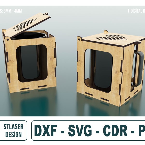 Fichiers Svg découpés au Laser de boîte de tasse, fichiers découpés au Laser de boîte de tasse en bois, fichiers vectoriels pour la découpe au Laser bois