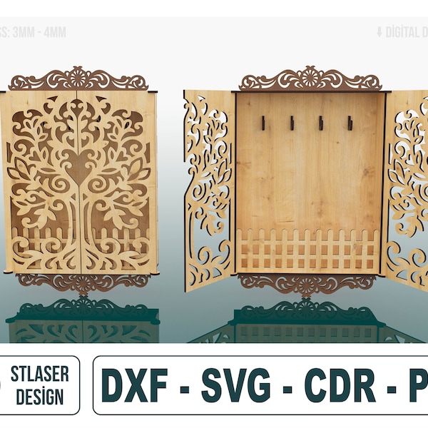 Laser Cut Key Cabinet Svg Files, Key Holder Files, Vector Files For Wood Laser Cutting