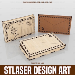 Laser geschnitten Umschlag mit Flap Box SVG-Dateien, Vektor-Dateien für Holz Laserschneiden