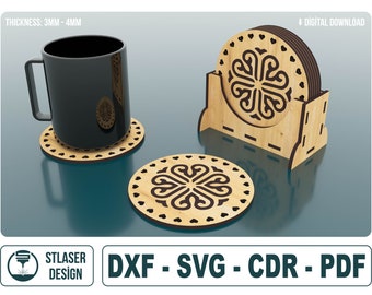 Boxed Coaster Laser Cut Svg Files, Vector Files For Wood Laser Cutting