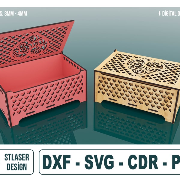 Laser Cut Wooden Jewelry Box Svg Files, Wooden Gift Box Files, Vector Files For Wood Laser Cutting