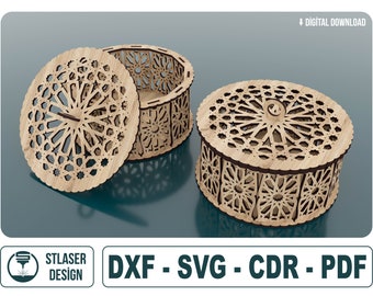 Decorative Round Wooden Gift Box, Wooden Gift Box Laser Cut, Laser Cut Wooden Box, Vector Files For Wood Laser Cutting