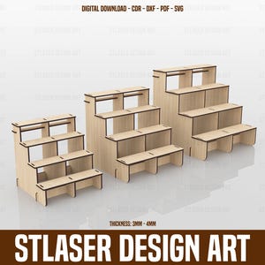 Display Stand Laser Cut Svg Files , 4 Shelf Display Stand Files, Vector Files For Wood Laser Cutting