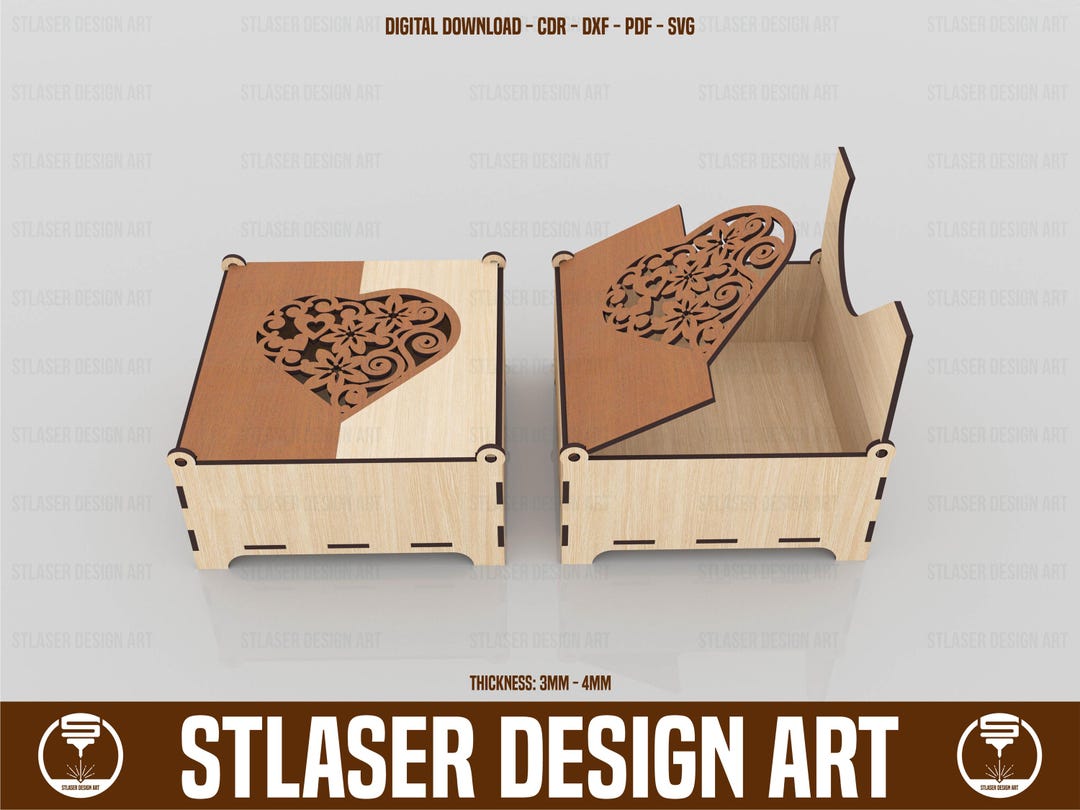 Laser Cut Decorative Box With Lid Svg Files, Vector Files for Wood ...
