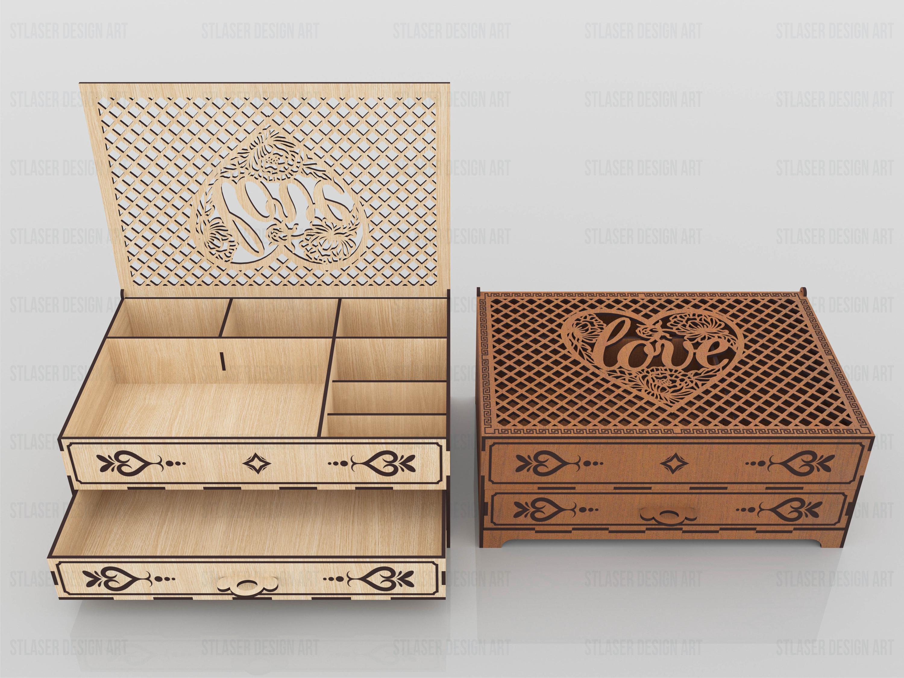 Laser Cut Chest of Drawers Jewelry Box Svg Files, Jewelry Box Vector ...