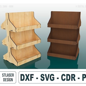 Auslage Stand Laser Cut SVG-Dateien, 3 Regal Auslage Dateien, Vektordateien für Holz Laserschneiden