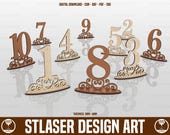 Table Numbers Laser Cut Svg Files (1-10), Wedding Table Numbers Files, Vector Files For Wood Laser Cutting
