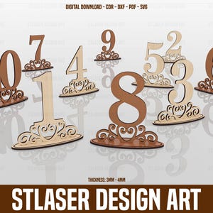 Table Numbers Laser Cut Svg Files (1-10), Wedding Table Numbers Files, Vector Files For Wood Laser Cutting