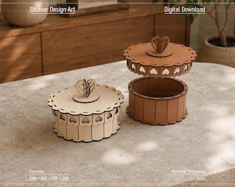 Decorative Round Gift Box Laser Cut Svg Files, Vector Files For Wood Laser Cutting