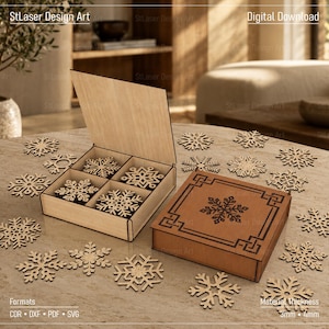 20 copos de nieve cortados con láser y lima de caja, posavasos cortados con láser, archivos vectoriales para corte láser de madera