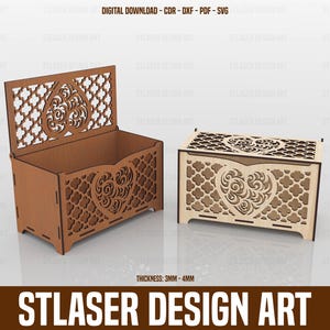 Scatola di legno con cuore tagliato al laser, scatola regalo in legno tagliata al laser, scatola di legno tagliata al laser, file vettoriali per taglio laser del legno