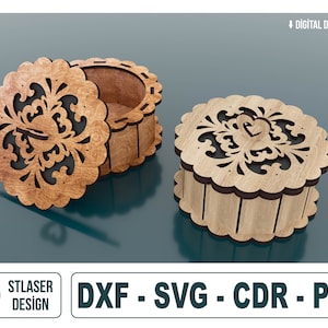 Confezione regalo rotonda decorativa File Svg tagliati al laser, file vettoriali per il taglio laser del legno
