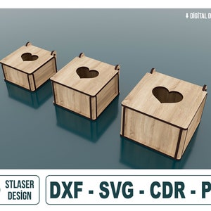 3 Sizes Of Box With Lid Laser Cut Svg Files, Vector Files For Wood Laser Cutting