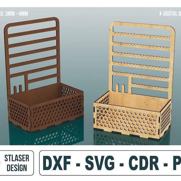 Boucle d'oreille Stand Laser Cut Svg fichiers, fichiers de support de boucle d'oreille, fichiers vectoriels pour la découpe au Laser bois