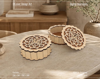 Decorative Round Gift Box Laser Cut Svg Files, Vector Files For Wood Laser Cutting