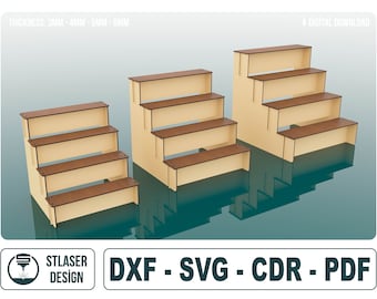 Display Stand Laser Cut Svg Files, 4 Shelf Display Stand Files, Vector Files For Wood Laser Cutting