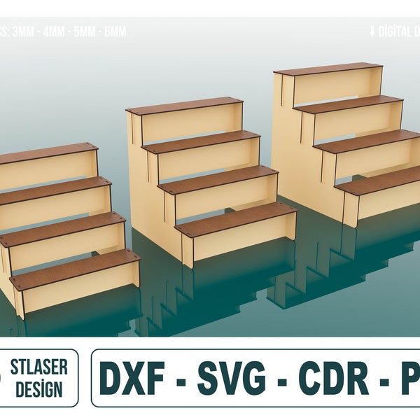 Display Stand Laser Cut Svg Files, 4 Shelf Display Stand Files, Vector Files For Wood Laser Cutting