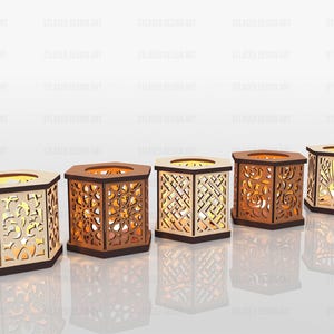 5 Different Hexagon Tealight Holder Laser Cut Svg Files, Vector Files For Wood Laser Cutting image 2