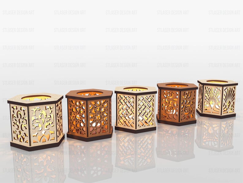 5 Different Hexagon Tealight Holder Laser Cut Svg Files, Vector Files For Wood Laser Cutting image 2
