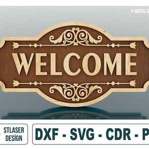 Cartello di benvenuto, file Svg tagliati al laser per appendiabiti per porta, file vettoriali per il taglio laser del legno