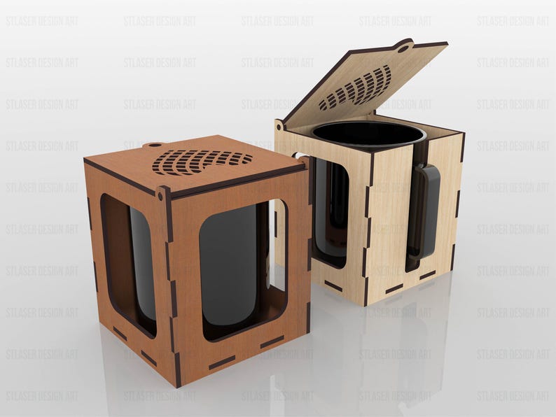 Archivos SVG de caja de taza cortados con láser, archivos de caja de taza de madera cortados con láser, archivos vectoriales para corte láser de madera imagen 3