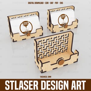 Archivos cortados con láser para porta tarjetas de presentación, archivos vectoriales para corte láser de madera