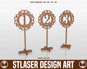 Wedding Table Numbers Files (1-10), Table Numbers Laser Cut Svg Files, Vector Files For Wood Laser Cutting