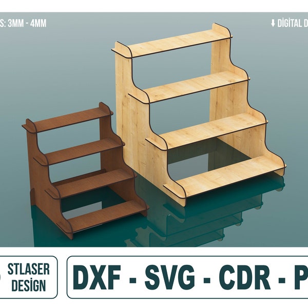 4 Shelf Display Stand Svg Files, Vector Files For Wood Laser Cutting