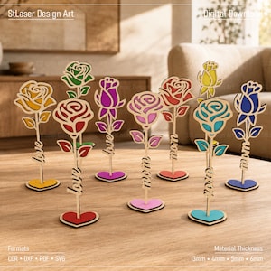 File SVG con fiori a due strati tagliati al laser, regalo di mamma con rosa tagliata al laser, file vettoriali per taglio laser del legno