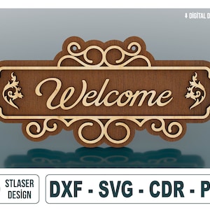 Welcome Sign, Door Hanger Laser Cut Svg Files, Vector Files For Wood Laser Cutting