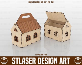 Laser Cut With Lid House Basket Box Svg Files, Vector Files For Wood Laser Cutting