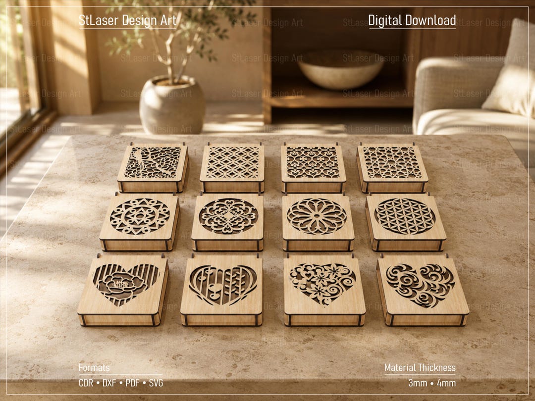 12 Different Decorative Gift Box Laser Cut Svg Files, Jewelry Box With ...