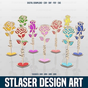Two Layered Flowers Laser Cut Svg Files, Mom Rose Laser Cut Gift, Vector Files For Wood Laser Cutting