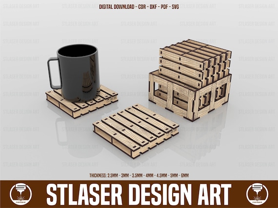 Boxed Pallet Coaster Svg Files, Vector Files For Wood Laser Cutting