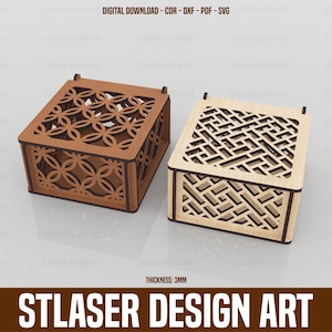 Caixa cortada a laser com tampa, arquivos SVG, caixa de presente de madeira decorativa cortada a laser, arquivos vetoriais para corte a laser de madeira