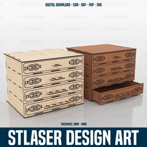 Kommode Box Laser Cut SVG-Dateien, Vektordateien für Holz Laserschneiden