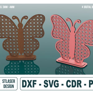 Fichiers Svg de support de boucle d'oreille en rotin papillon, fichiers de support de boucle d'oreille, fichiers vectoriels pour la découpe laser du bois