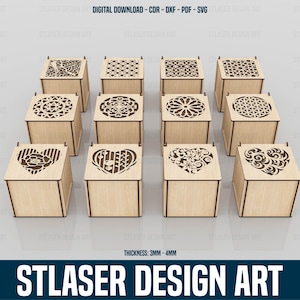 12 Different Pattern Decorative Gift Box Laser Cut Svg Files, Jewelry Box With Lid, Mug Box, Vector Files For Wood Laser Cutting
