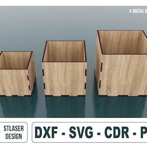 Archivos de caja de almacenamiento cortados con láser, caja de madera cortada con láser, archivos vectoriales para corte por láser de madera