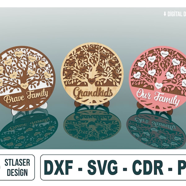 Family Tree Laser Cut Svg Files, Vector Files For Wood Laser Cutting