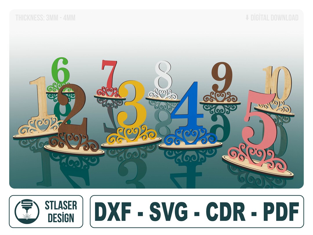 Table Numbers Laser Cut Svg Files (1-10), Wedding Table Numbers Files ...