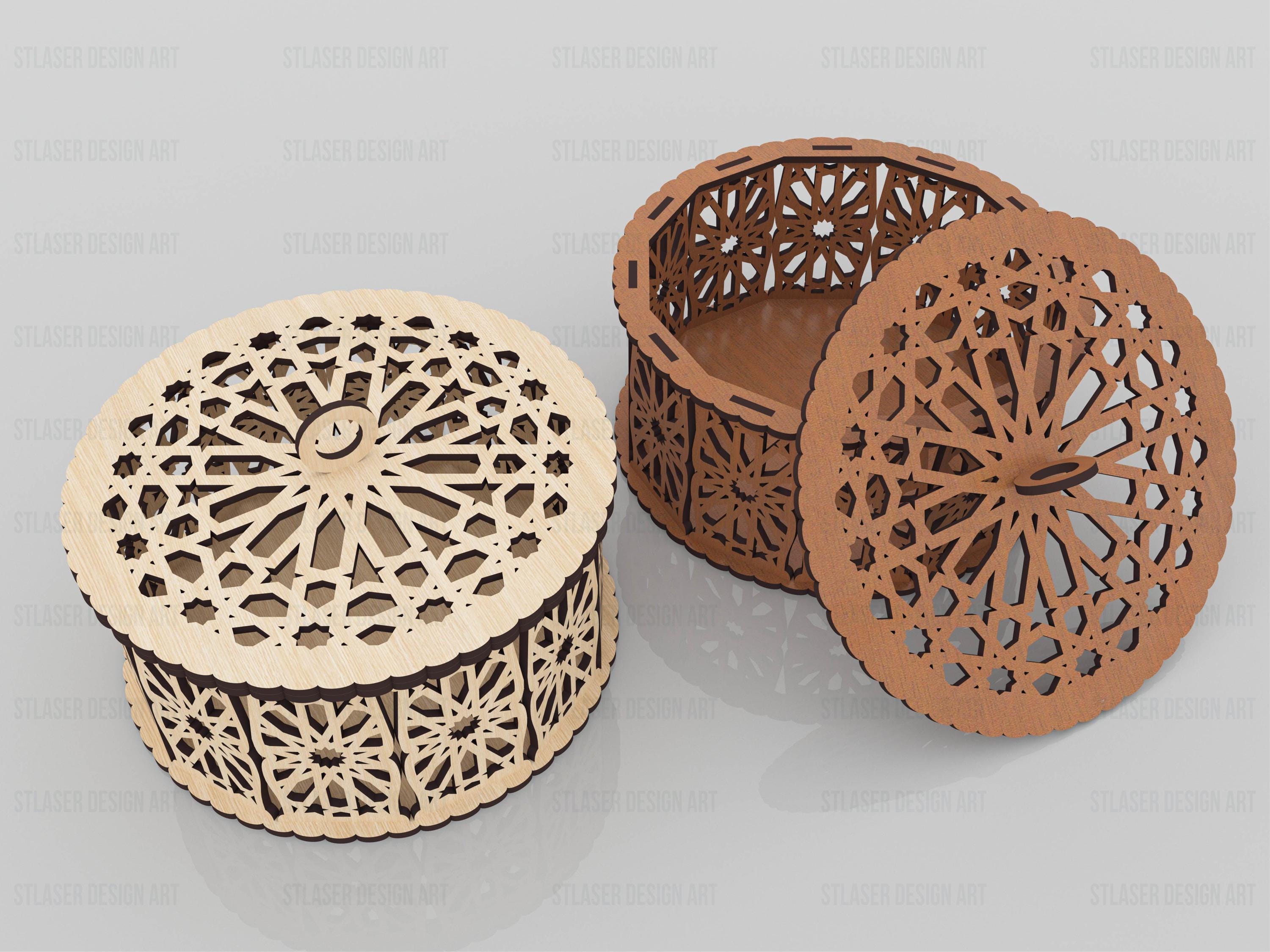 Decorative Round Gift Box Laser Cut Svg Files, Laser Cut Wooden Box ...