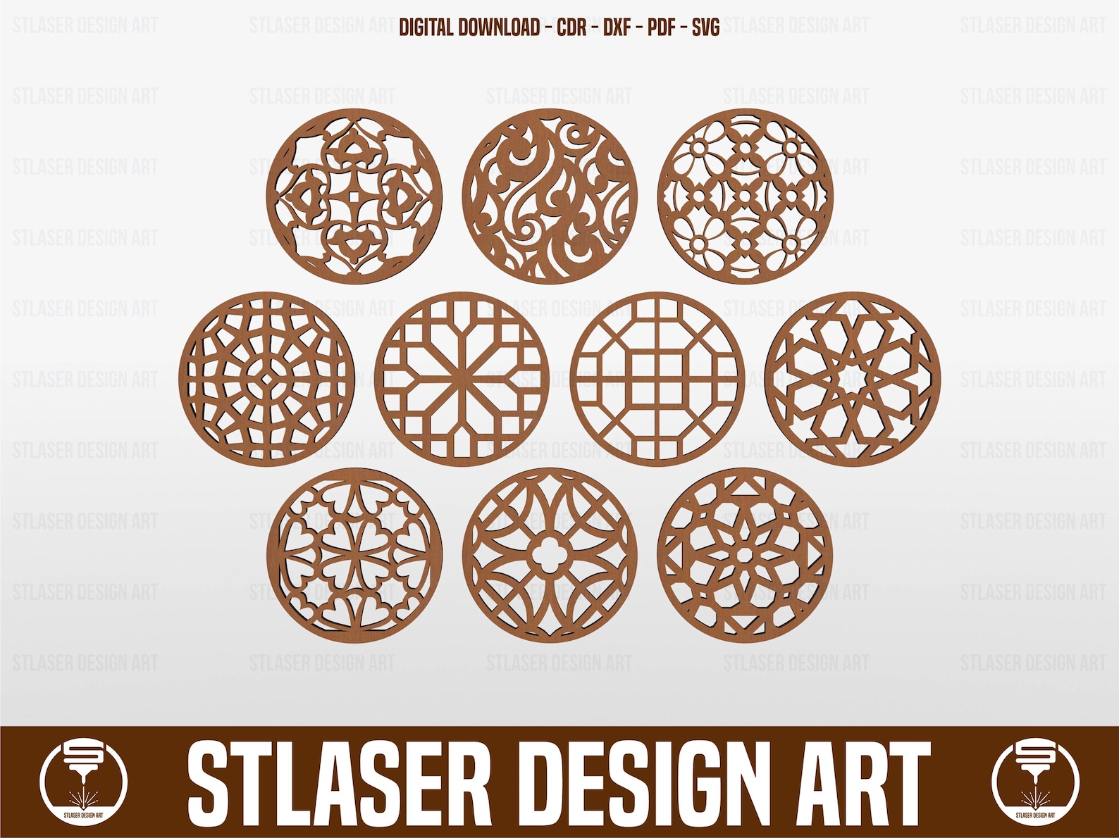 10 Different Coaster Laser Cut Files, Laser Cut Wall Decor, Vector ...