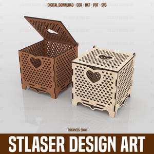 File SVG per scatole portagioielli tagliate al laser, file per scatole regalo in legno tagliate al laser, file vettoriali per taglio laser del legno