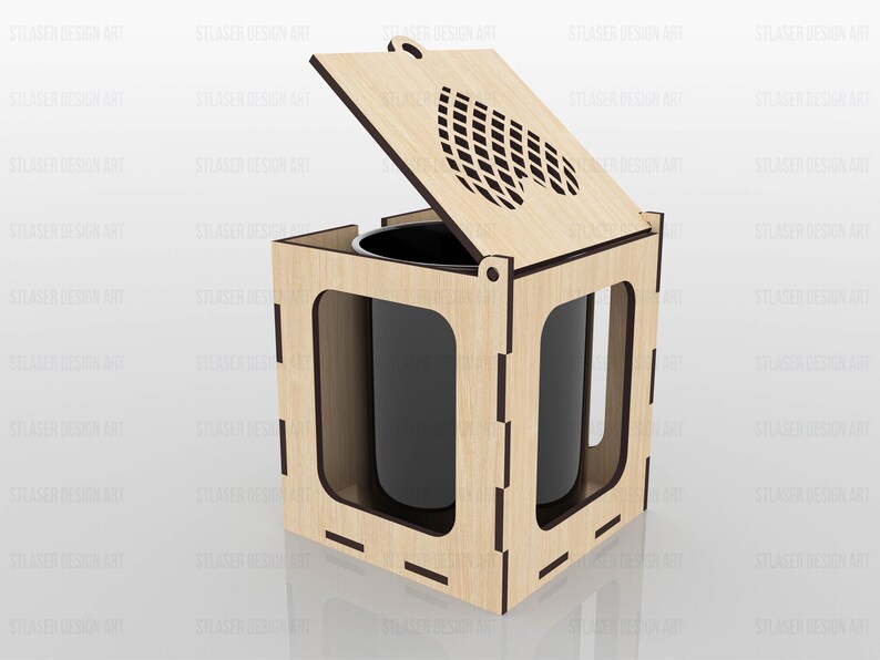 Archivos SVG de caja de taza cortados con láser, archivos de caja de taza de madera cortados con láser, archivos vectoriales para corte láser de madera imagen 5