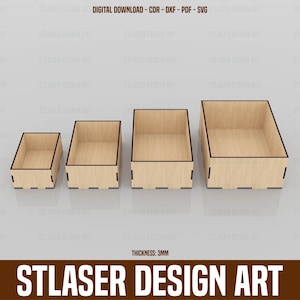 4 Laser Cut Renctagle Box Bundle-Dateien, Vektordateien für das Laserschneiden von Holz