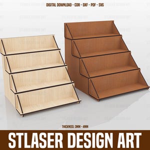 2 Different Size Display Stand Laser Cut Svg Files , 4 Shelf Display Stand Files, Vector Files For Wood Laser Cutting