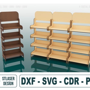 Displaystandaard lasergesneden SVG-bestanden, displaystandaardbestanden met 4 planken, vectorbestanden voor hout lasersnijden